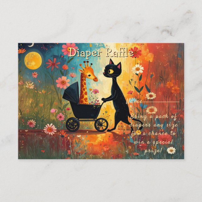 Cartão De Informações Cute Cat Giraffe Baby Shower (Frente)