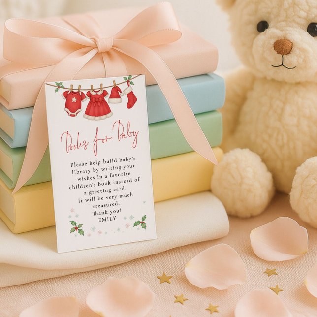 Cartão De Informações Cute Clothesline Christmas Books For Baby Shower  (Criador carregado)