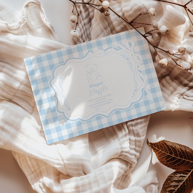 Cartão De Informações Cute Gingham French Teddy Bear Diapper Raffle (Criador carregado)