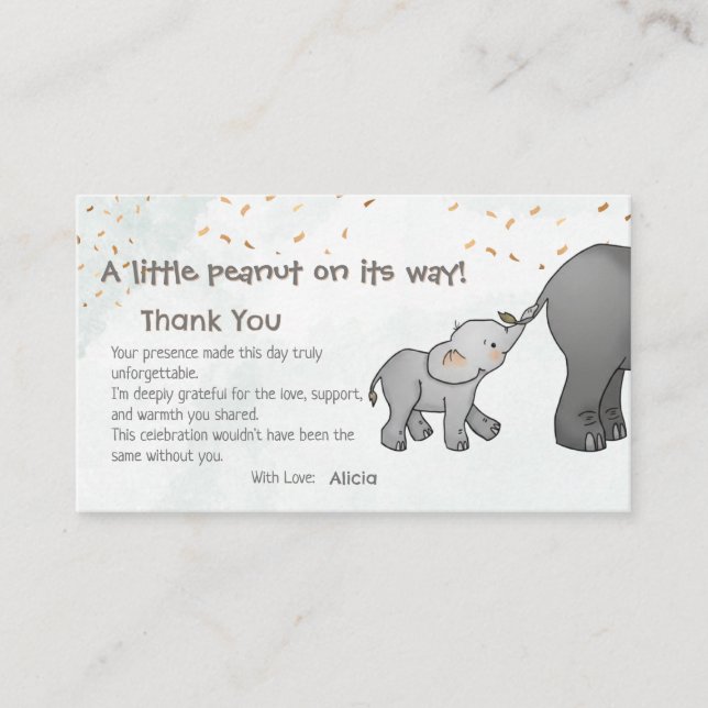 Cartão De Informações Cute Hand Drawn Elephant Little Peanut Thank You (Frente)