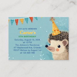 Cartão De Informações Cute Hedgehog Birthday Party Invitation