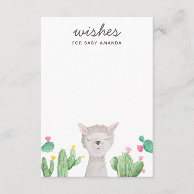 Cartão De Informações Cute Llama Baby Shower Wishes | Alpaca Activity (Frente)