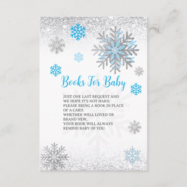 Cartão De Informações Cute Snowflake Blue & Silver Baby's Book Request  (Frente)