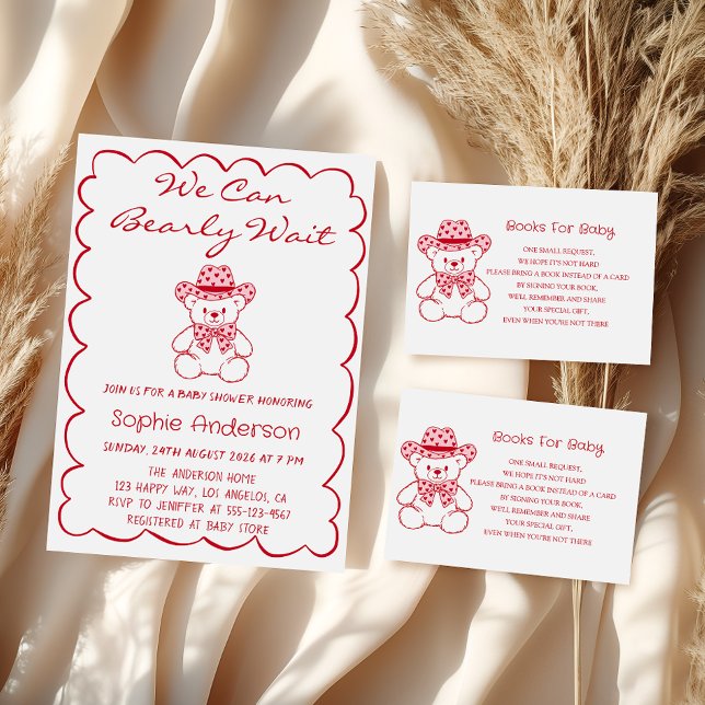 Cartão De Informações Cute Teddy Bear Baby Shower Books for Baby (Criador carregado)