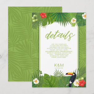 Cartão De Informações D577 Verde de Detalhes do Casamento Tropical de Wa
