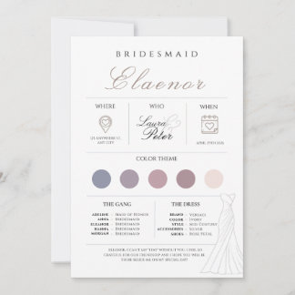 Cartão de Informações da Bridesmaid Minimalista