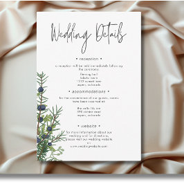 Cartão De Informações Dados Rustic Winter Nature & Pine Wedding