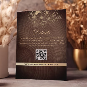 Cartão De Informações Dados sobre Casamento de Madeira Rústica Código QR