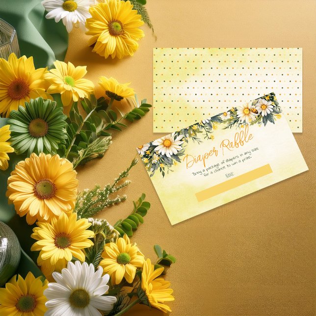 Cartão De Informações Daisies Floral Chá de fraldas Fralda Raffle (Little Daisy Theme Yellow, White and Green Daisies Floral Baby Shower Diaper Raffle Enclosure Card)