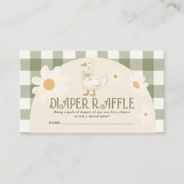 Cartão De Informações Daisy Green Goose Chá de fraldas Raffle (Frente)