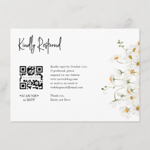Cartão De Informações Daisy RSVP Wedding QR CODE Detalhes no verso
