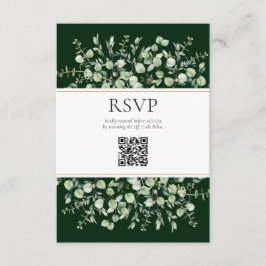 Cartão De Informações Dark Green Eucalyptus QR Code Wedding RSVP 