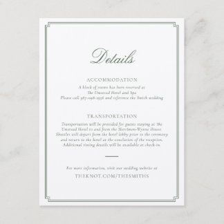 Cartão De Informações Dark Green Wedding Enclosure Card