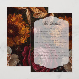 Cartão De Informações Dark Moody Baroque Florals Flowers Fall Wedding