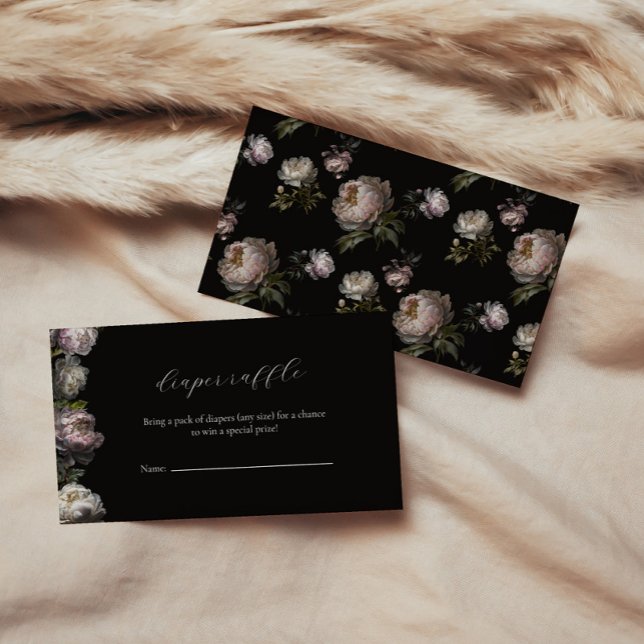Cartão De Informações Dark Peony Flowers Baby Shower Diaper Raffle (Diaper Raffle Moody Peony Baby Shower Collection
)