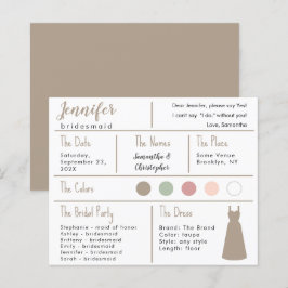 Cartão de Informações de Bridesmaid de Cor de Vest
