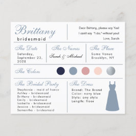 Cartão de Informações de Bridesmaid de Prata Azul 