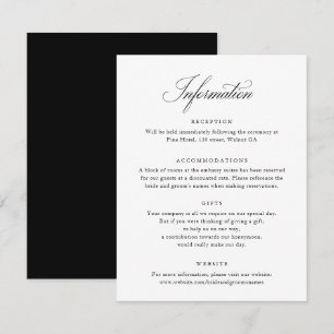 Cartão de Informações de Casamento Branco Preto de