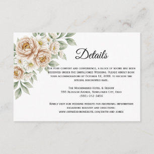 Cartão de Informações de Casamento com Flores de P