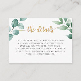 Cartão de informações de casamento do ouro Eucalyp