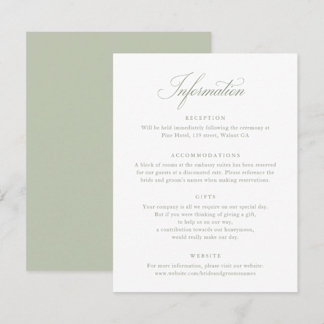 Cartão de Informações de Casamento do Script de Ca (Frente/Verso)