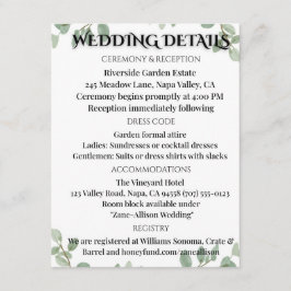 Cartão de Informações de Casamento em Verde Salvia