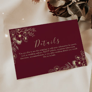 Cartão de Informações de Casamento Floral Borgonha