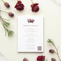 Cartão de Informações de Casamento Floral Burgundy