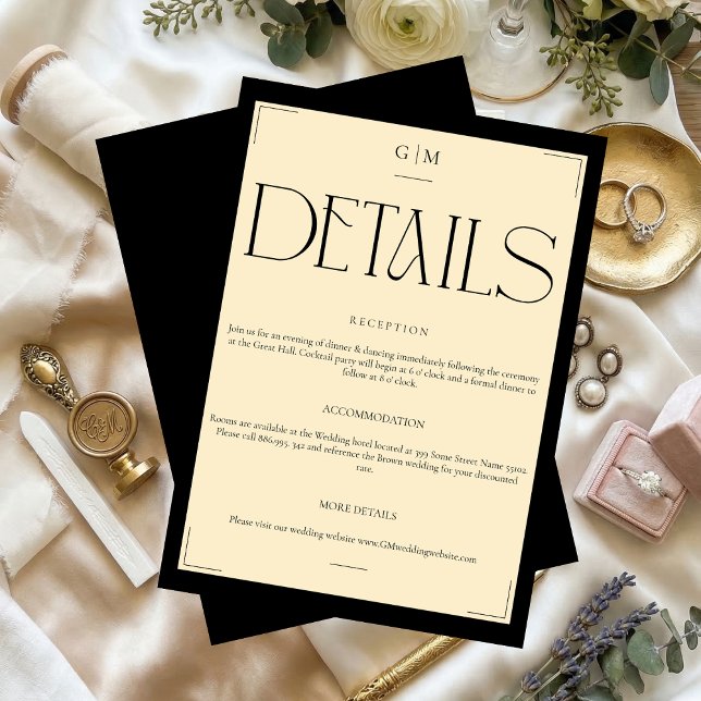 Cartão de Informações de Casamento Monogramado com (Criador carregado)