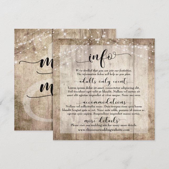 Cartão de Informações de Casamento Personalizado (Frente/Verso)