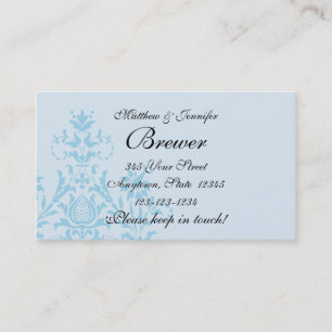 Cartão de Informações de Contato do Damasco Azul e