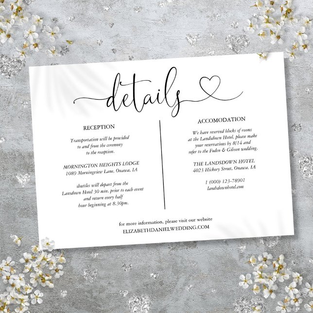 Cartão de Informações de Detalhes do Script Elegan (Elegant Heart Script Details Information Invitation)