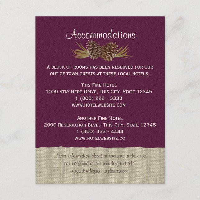 Cartão de Informações de Pinhas e aniagem Roxo (Frente)