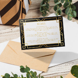 Cartão De Informações Deco de Arte Horizontal Elegante Dourado Preto Clá