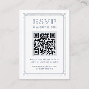 Cartão De Informações Deco Moderno RSVP com Código QR   Branco e Azul