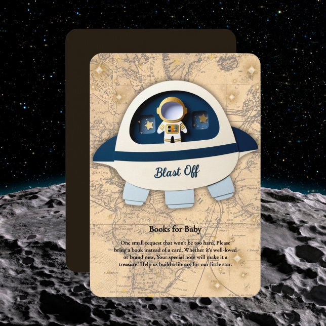 Cartão De Informações Decolar! Chuvada de Bebê Astronauta Vintage Modern (Criador carregado)