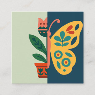 Cartão De Informações Decoração de borboleta colorida com elementos flor