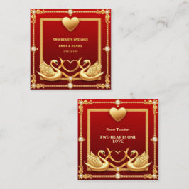 Cartão De Informações Decoração de Casal de Noivos Cisne Dourado Vermelh