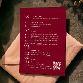 Cartão De Informações Deep Burgundy Script Qr Code Wedding Details
