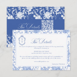 Cartão De Informações Delft Blue Floral Chinoiserie Monogram Wedding
