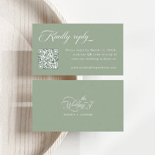 Cartão De Informações Delicado Elegante Casamento Verde Salvia RSVP