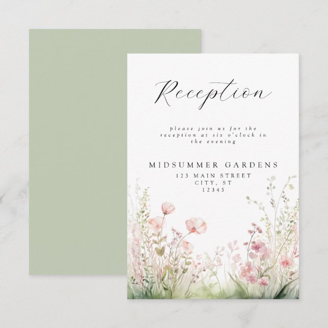 Cartão De Informações Delicar Recepção de casamento de flor selvagem (Frente/Verso)