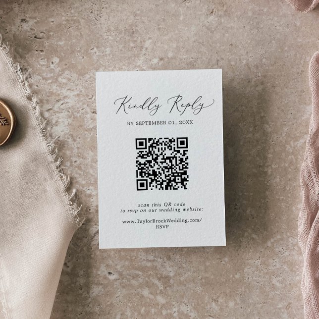 Cartão De Informações Delicar RSVP de Código QR Editável para Caligrafia (Criador carregado)