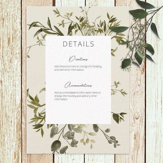 Cartão De Informações Delicate Boho Greenery Detalhes do Casamento (Criador carregado)