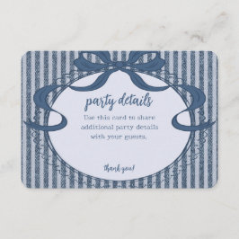Cartão De Informações Denim Coquette Bow Blue Jean Baby Party Details