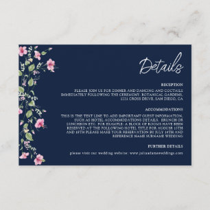Cartão De Informações Desbotado Hibisco Rosa Azul Naval Casamento Chuva