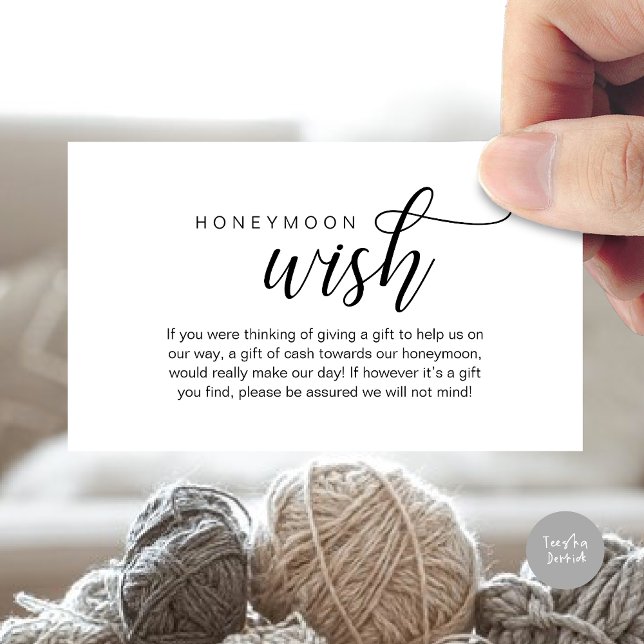 Cartão De Informações Desejo de Lua de Casamento, Fundo, Dinheiro, Cláss (Wedding Honeymoon Wish, Fund, Cash, Modern Classy Enclosure Card, Black White)