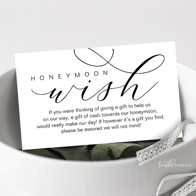 Cartão De Informações Desejo de Lua de Casamento, Mínimo de elegância mo (Wedding Honeymoon Wish, Modern Beautiful Elegance Luxury Enclosure Card)