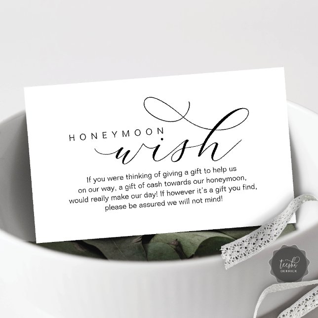 Cartão De Informações Desejo de Lua de Casamento, Mínimo de elegância mo (Wedding Honeymoon Wish, Modern elegance minimal Enclosure Card)