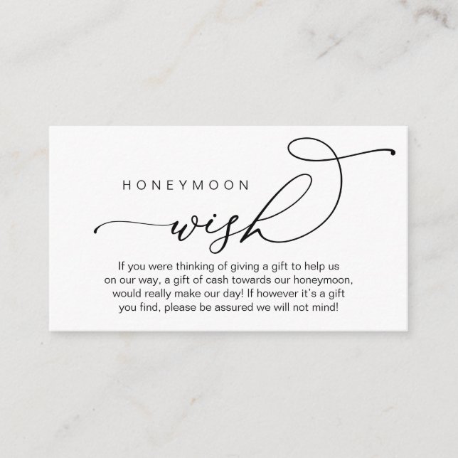 Cartão De Informações Desejo de Lua de Casamento, Presentes em Dinheiro  (Frente)